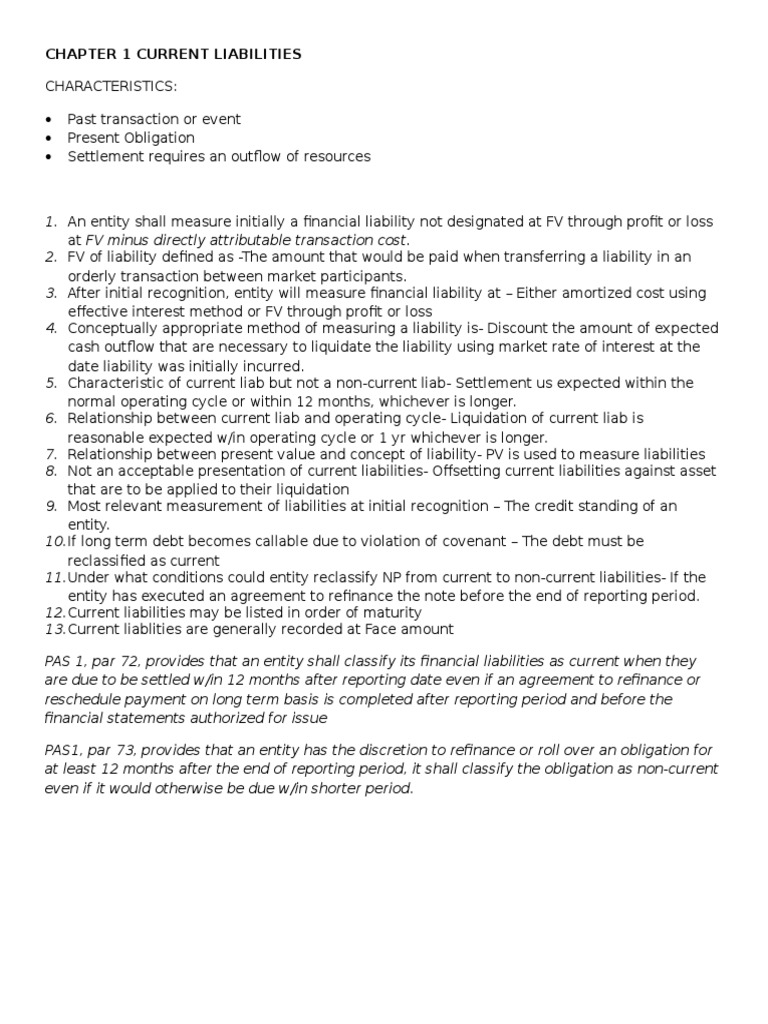Classification and Measurement of Current and Non-Current Liabilities ...