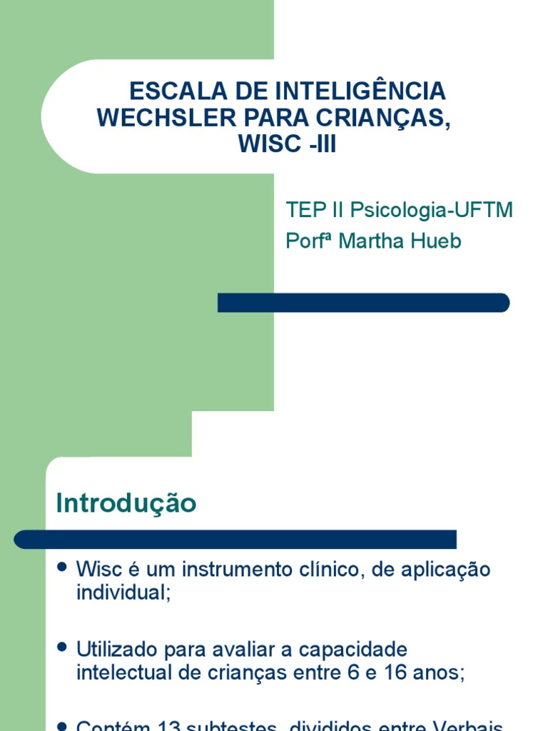 Avaliação WISC-III para Crianças | PDF | Quociente de inteligência ...