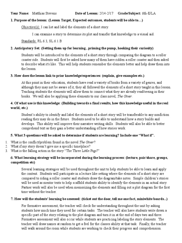 Plot Diagram Lesson Plan PDF Education Theory Learning