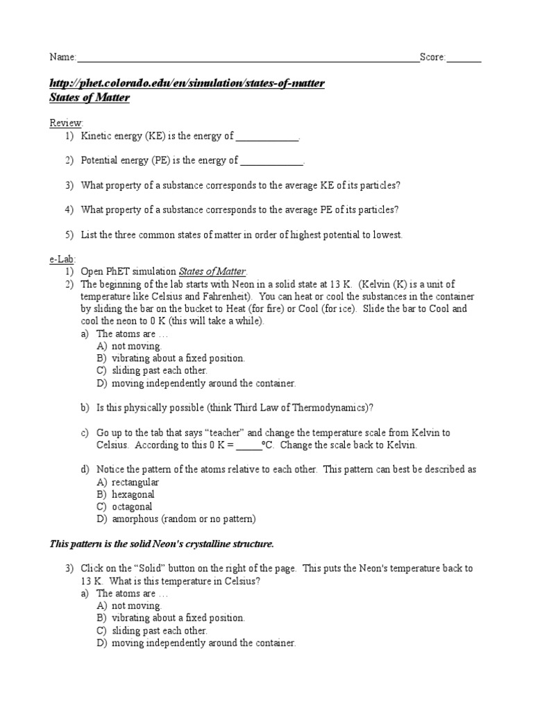 11 7 States Of Matter Phet Lab PDF Temperature Matter