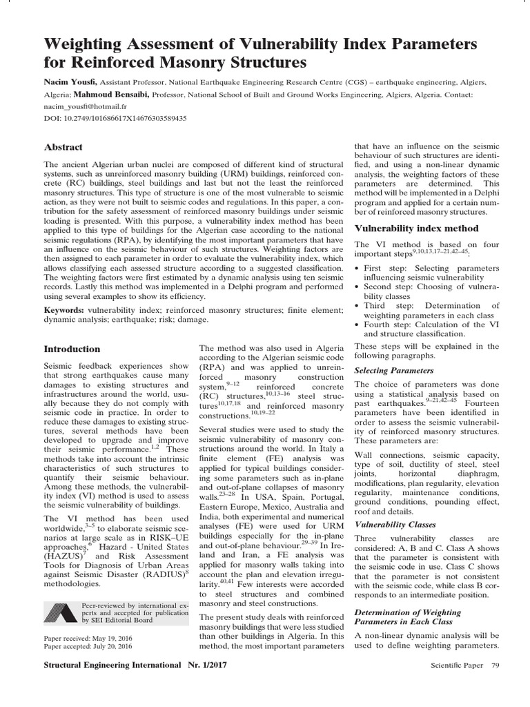 Weighting Assessment of Vulnerability Index Parameters For Reinforced ...