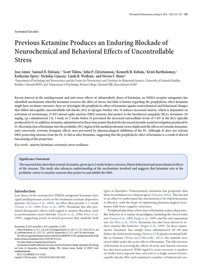 Jurnal Ketamin 1 | Serotonin | Stress (Biology)
