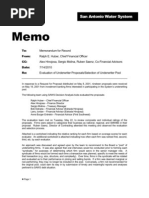 San Antonio Water System Memo of Record - Underwriter Proposal and Pool