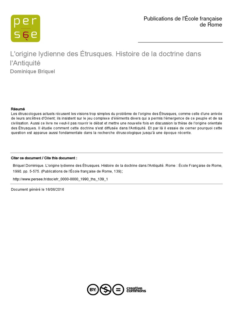 Lorigine Lydienne Des étrusques - 