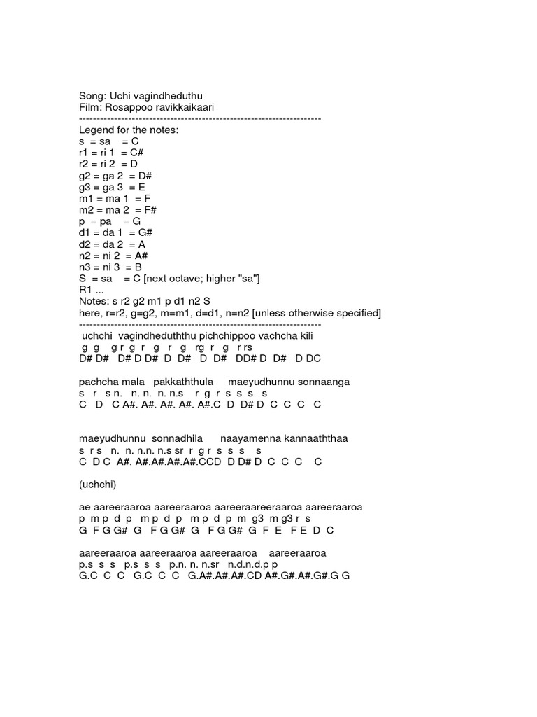 Tamil Song Notes