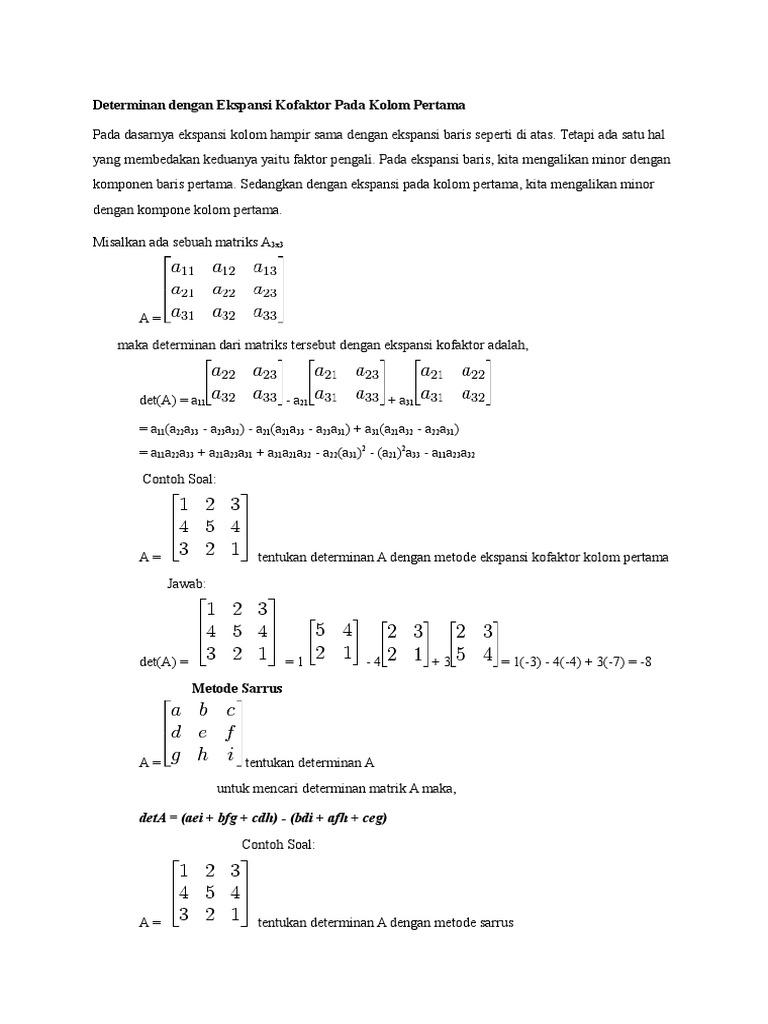 Determinan Matriks: Ekspansi Kofaktor | PDF