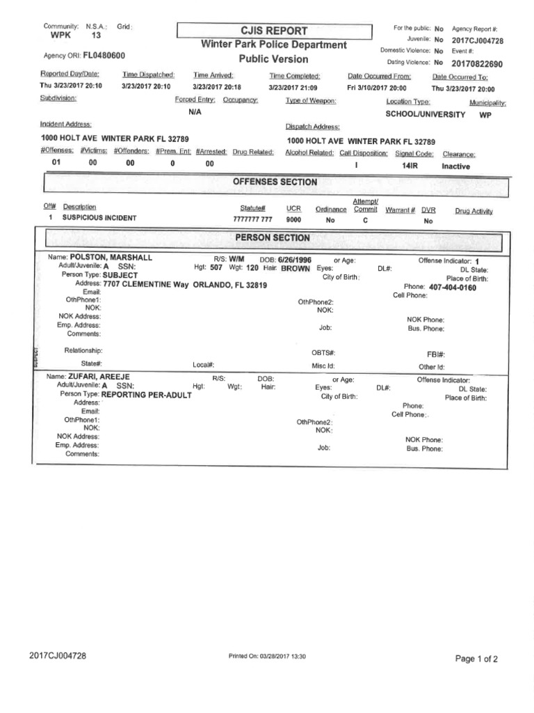 Winter Park Police Report (Final) | PDF