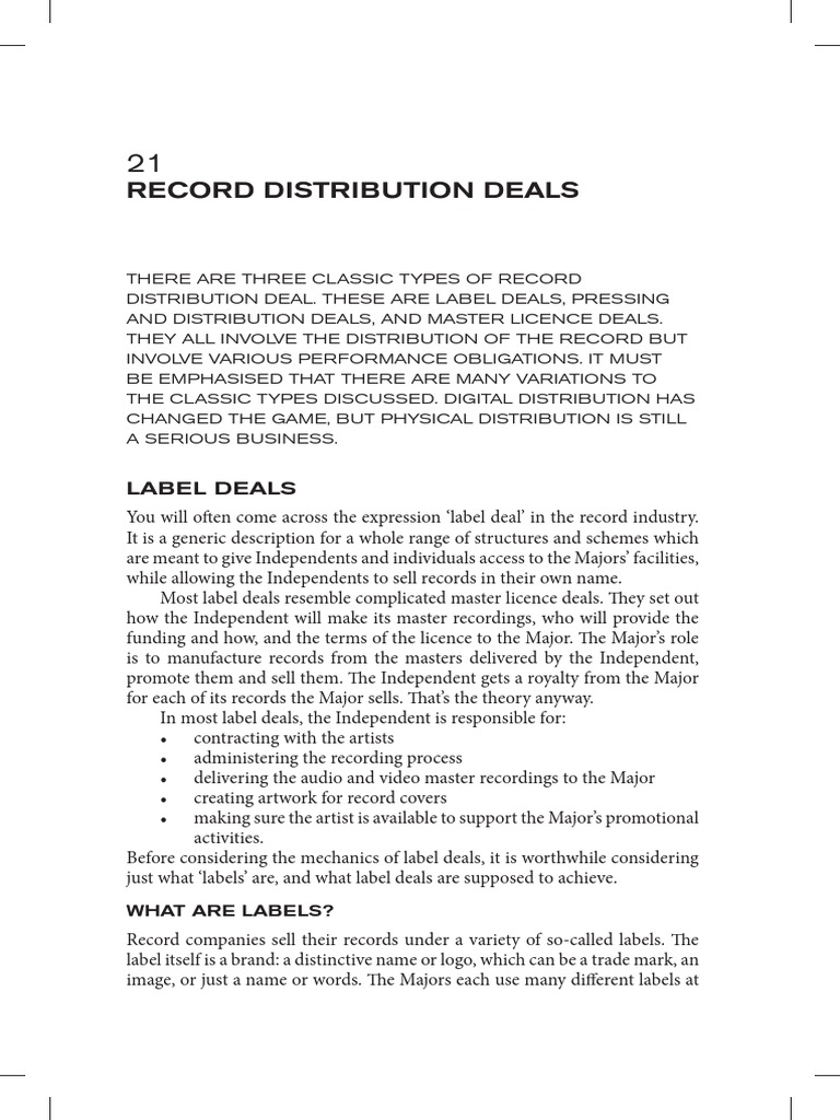Music Business Chapter 21 Record Distribution Deals PDF License
