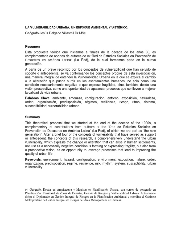 La Vulnerabilidad Urbana. Un Enfoque Ambiental y Sistémico ...