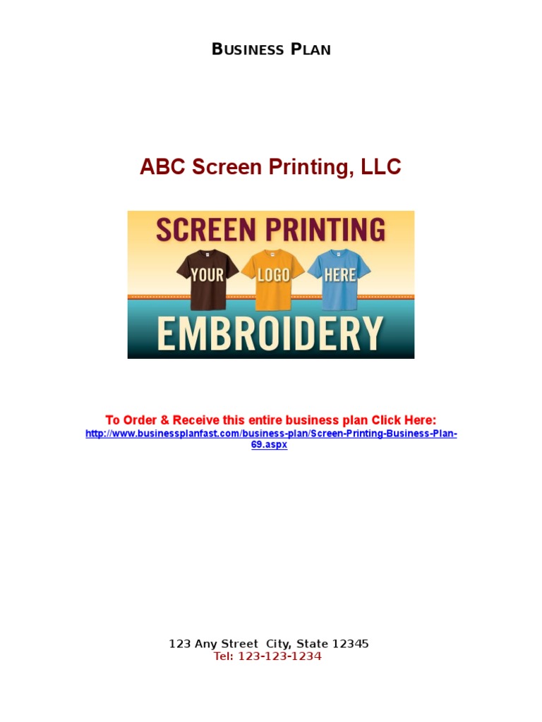 screen printing business plan examples