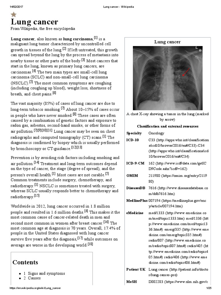 Lung Cancer - Wikipedia PDF | PDF | Lung Cancer | Non Small Cell Lung ...