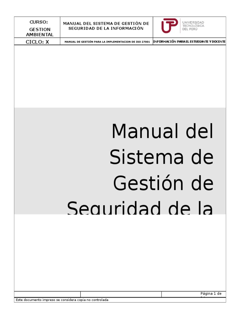 Manual SGSI para ISO 27001 | PDF | Seguridad de información | La seguridad