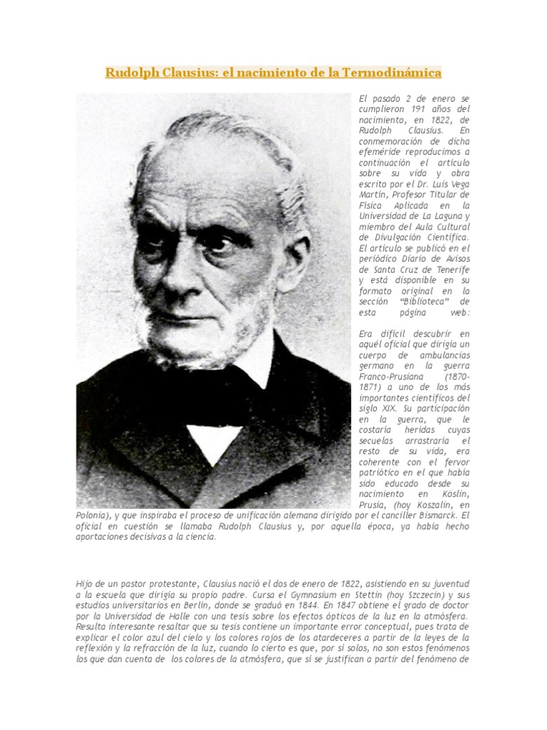 Rudolph Clausius el nacimiento de la Termodinámica