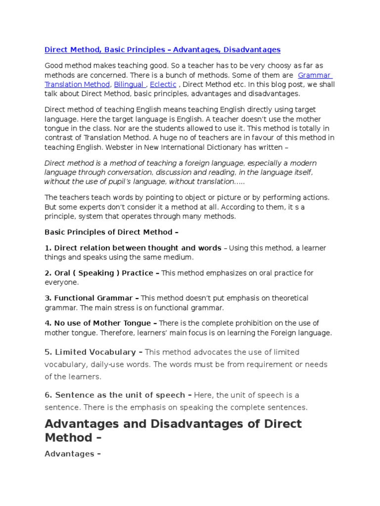 Advantages And Disadvantages Of Direct Method Grammar Translation