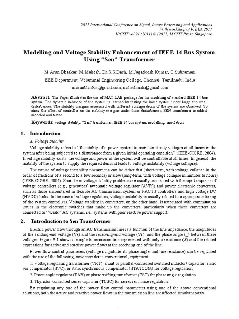 Modelling and Voltage Stability Enhancement of IEEE 14 Bus System Using ...