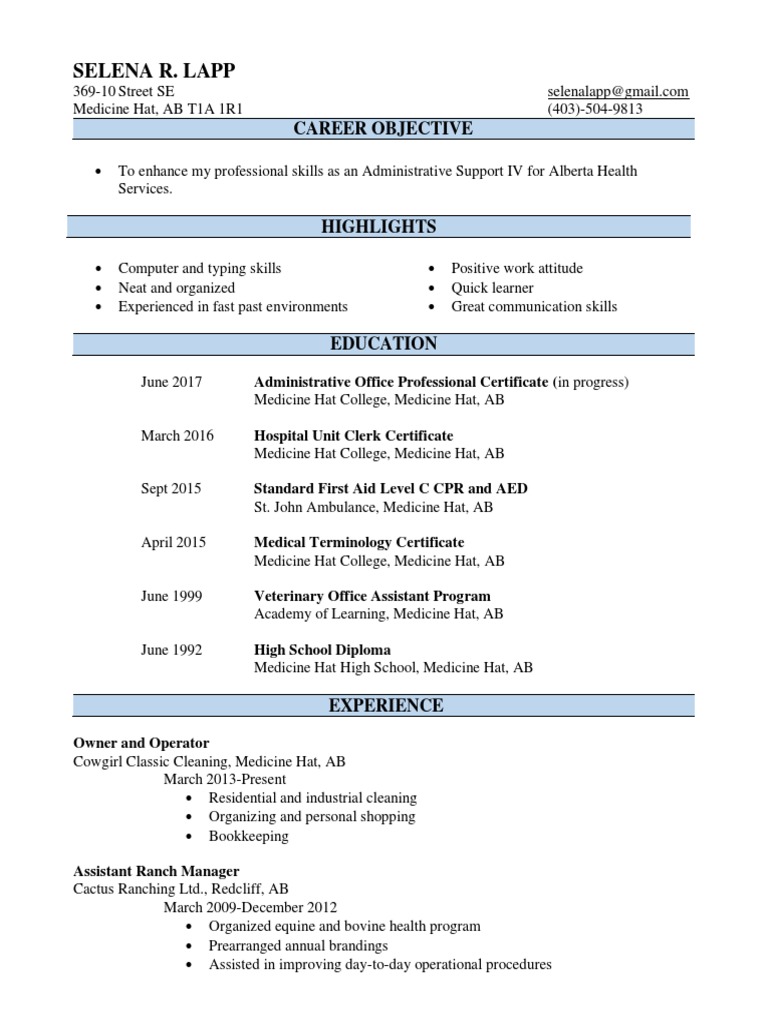 Resume For Alberta Health Services - New | PDF | Medicine | Health Care