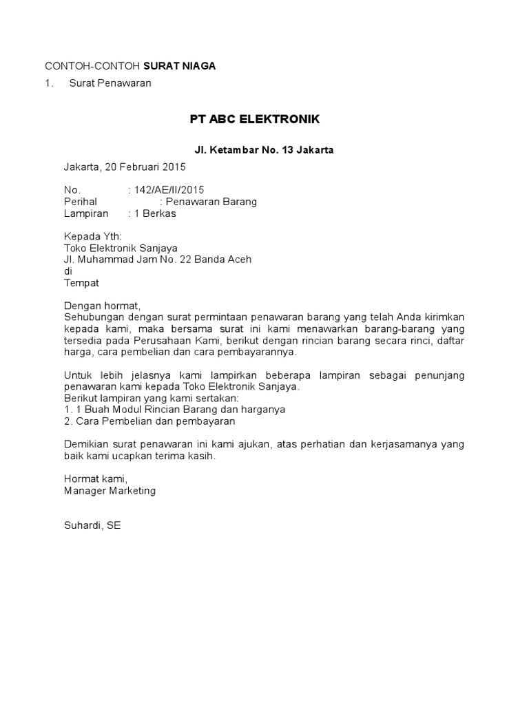 CONTOH Surat Niaga AP