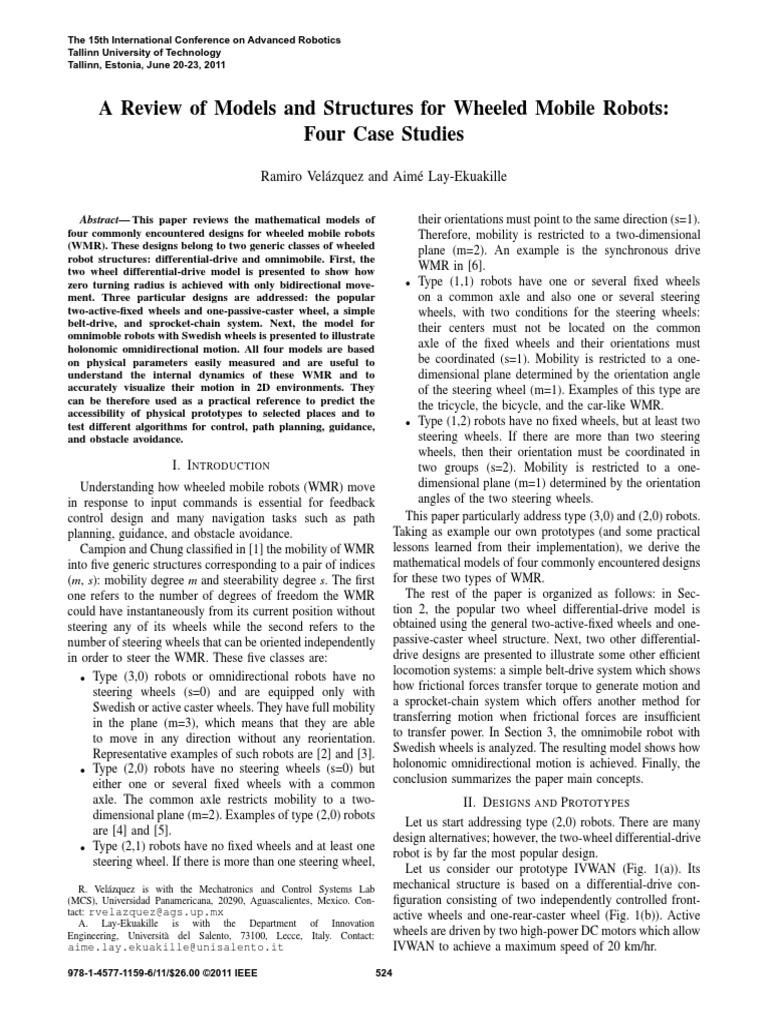 A Review of Models and Structures For Wheeled Mobile Robots - Four Case ...