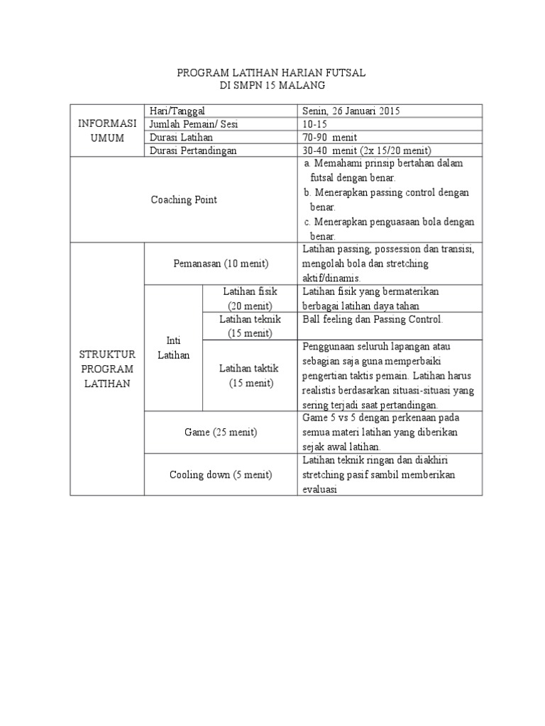 Program Latihan Harian Futsal