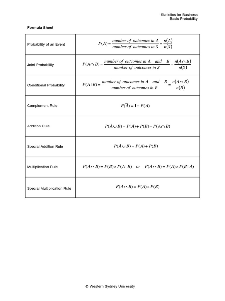 Probability Formula Overview | PDF