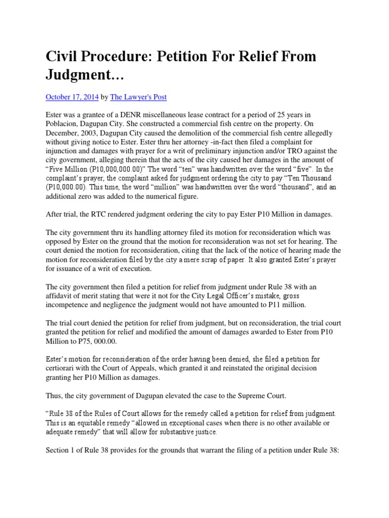 Civil Procedure - Petition for Relief of Judgment | Judgment (Law ...