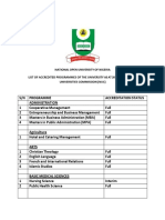 National Open University of Nigeria List of Accredited Programmes of The University As at 2015 by National Universities Commission (Nuc)