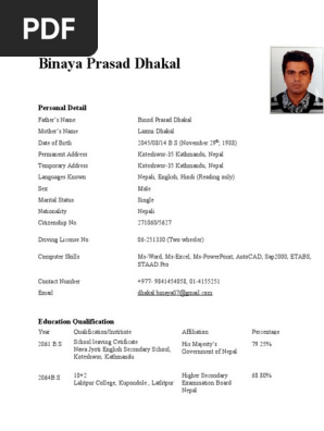 Cv Format Kathmandu Engineering
