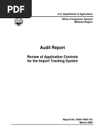 Audit Report: Review of Application Controls For The Import Tracking System