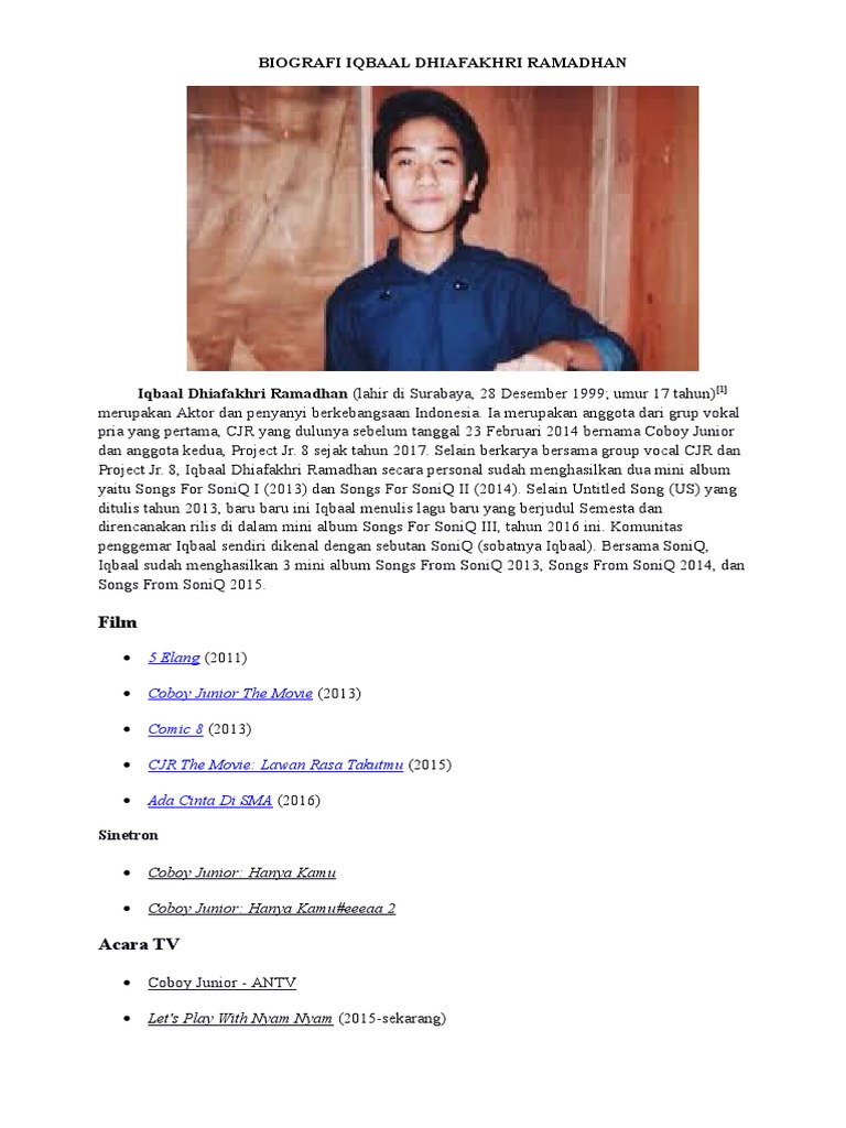 Biografi Iqbaal Dhiafakhri Ramadhan | PDF, image size:768x1024