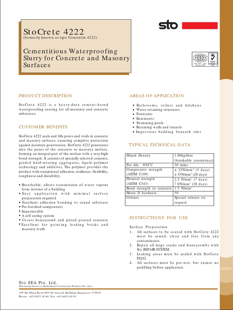 Cementitious) Stocrete 4222 | PDF | Masonry | Concrete