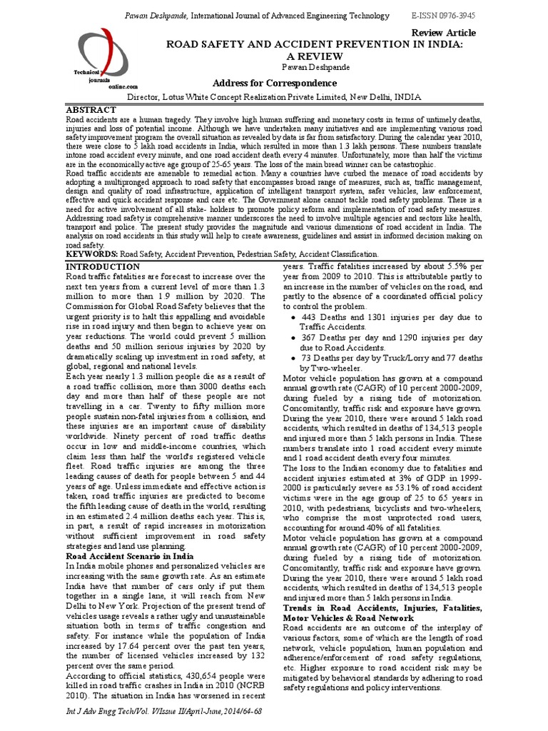 Road Safety and Accident Prevention in India | PDF | Traffic Collision ...