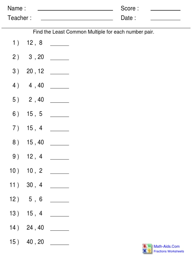 Least Common Multiple Arithmetic Elementary Mathematics