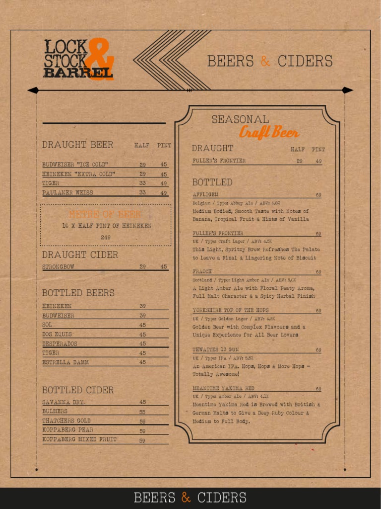 Lock Stock & Barrel Menu Overview | PDF | Beer | Ale