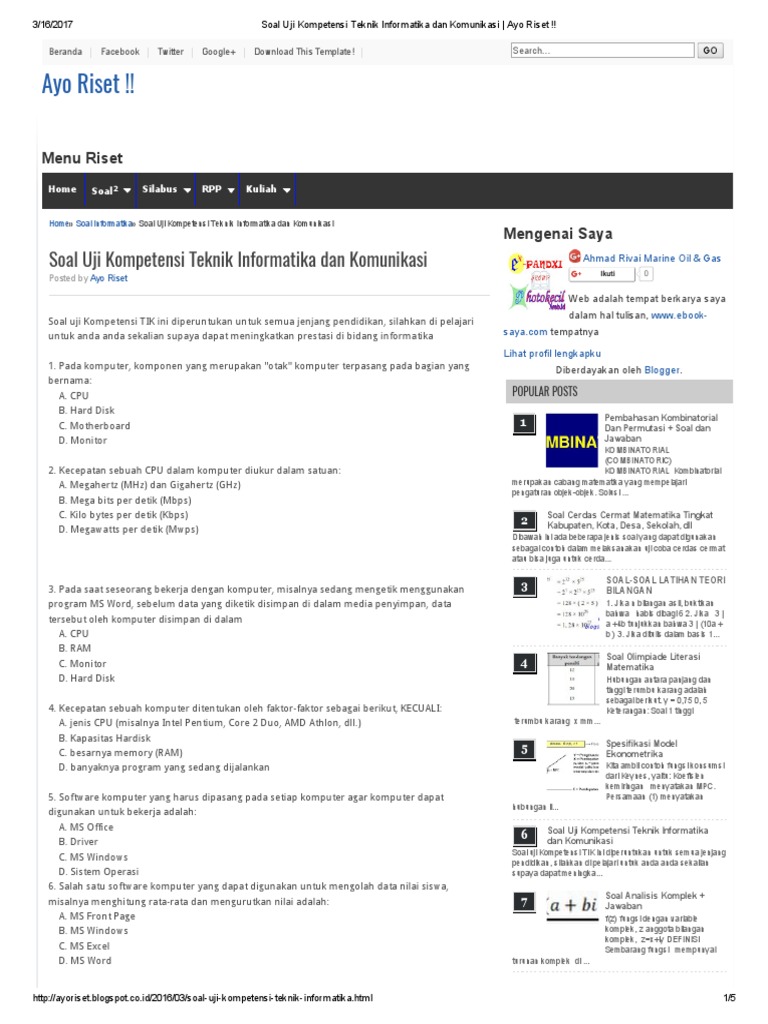 Soal Uji Kompetensi Teknik Informatika Dan Komunikasi Ayo Riset