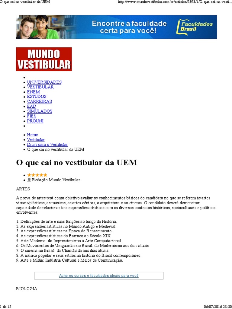 O Que Cai No Vestibular Da UEM | PDF | Trigonometria | Eletricidade