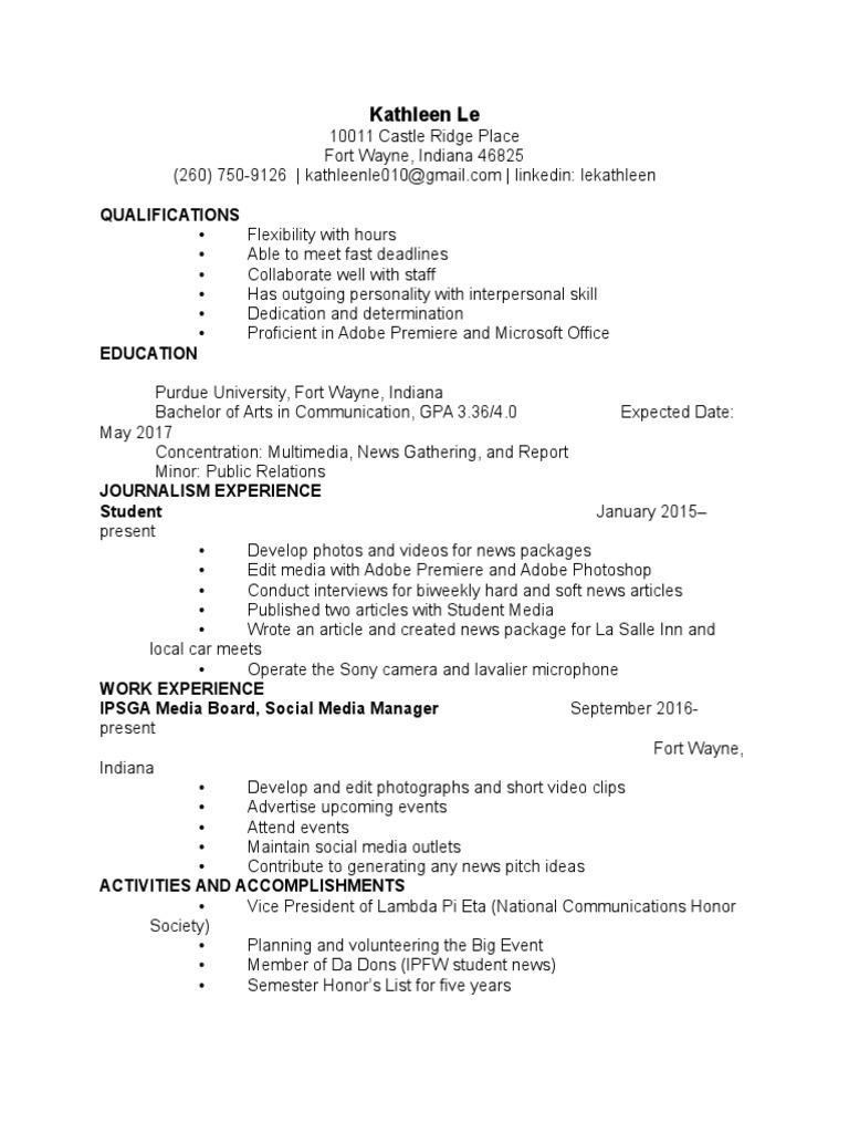 Journalism Resume of Kathleen Le | PDF | Social Science