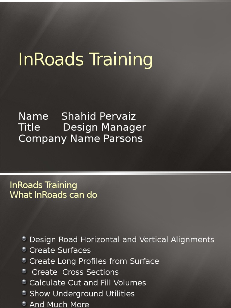 InRoads Training Overview and Guide | PDF | Computer File | Contour Line