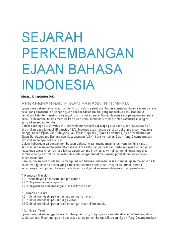 Sejarah Perkembangan Ejaan Bahasa Indonesia Pdf