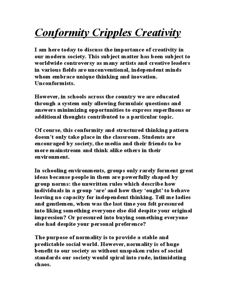 Conformity Cripples Creativity (Livia Woolfson) | PDF | Conformity ...