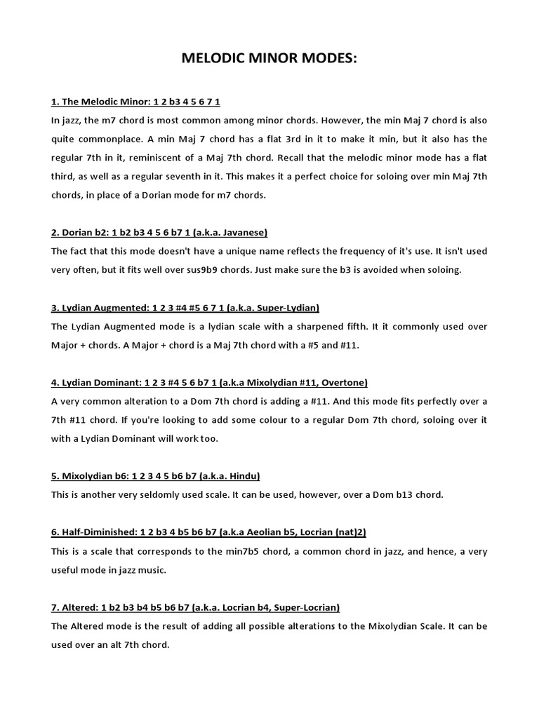 Melodic Minor Modes | PDF | Language Arts & Discipline | Art