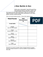 Life Size Barbie Ken Measurement Sheet