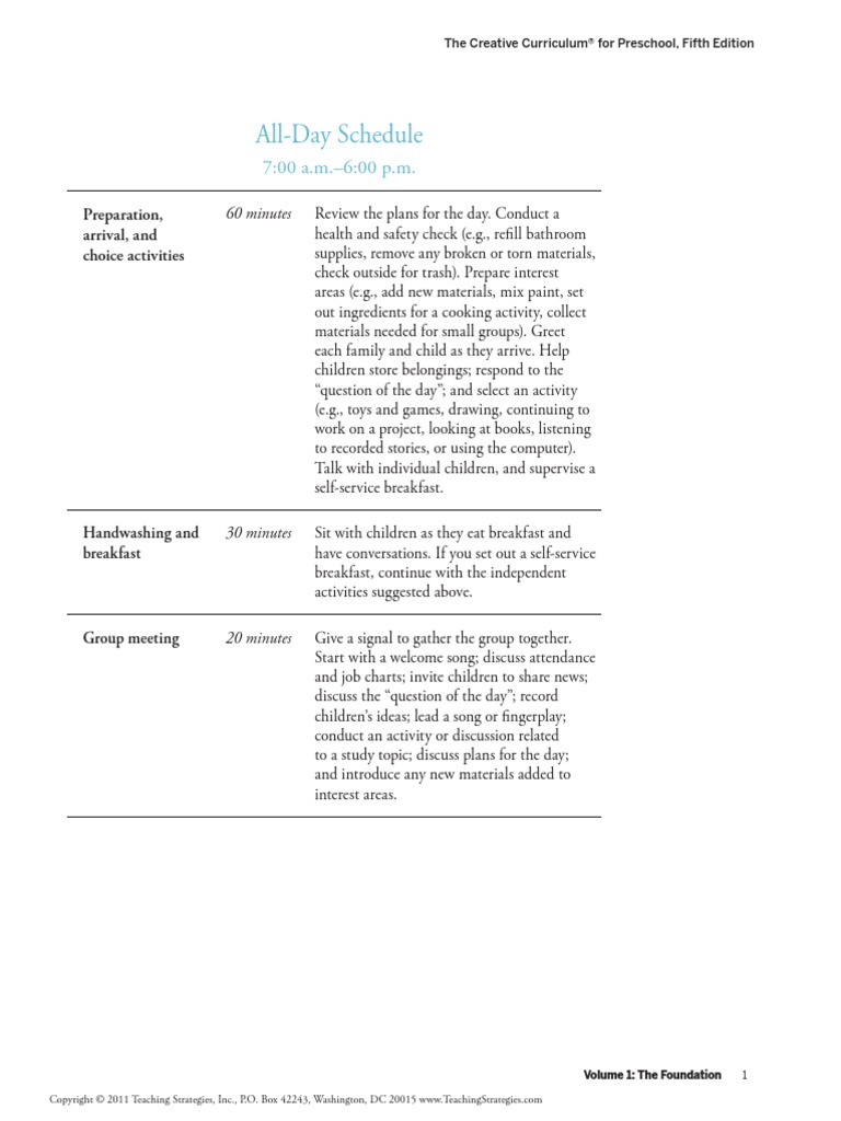 Daily Schedule Examples - Creative Curriculum PDF | PDF | Further