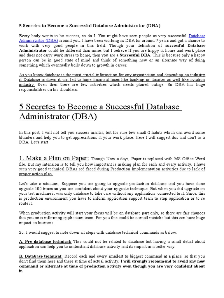 5 Tips for Successful Database Administrators | PDF | Backup | Databases