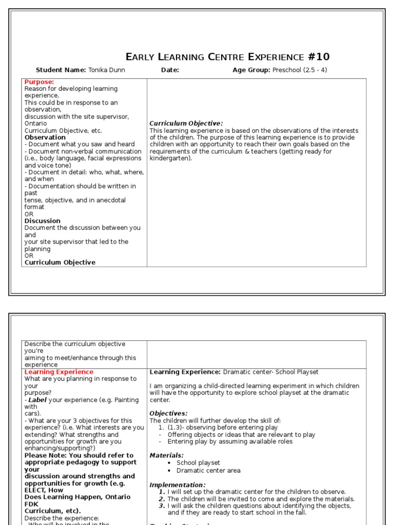 Preschool Dramatic Play Learning Plan | PDF | Curriculum | Cognitive ...
