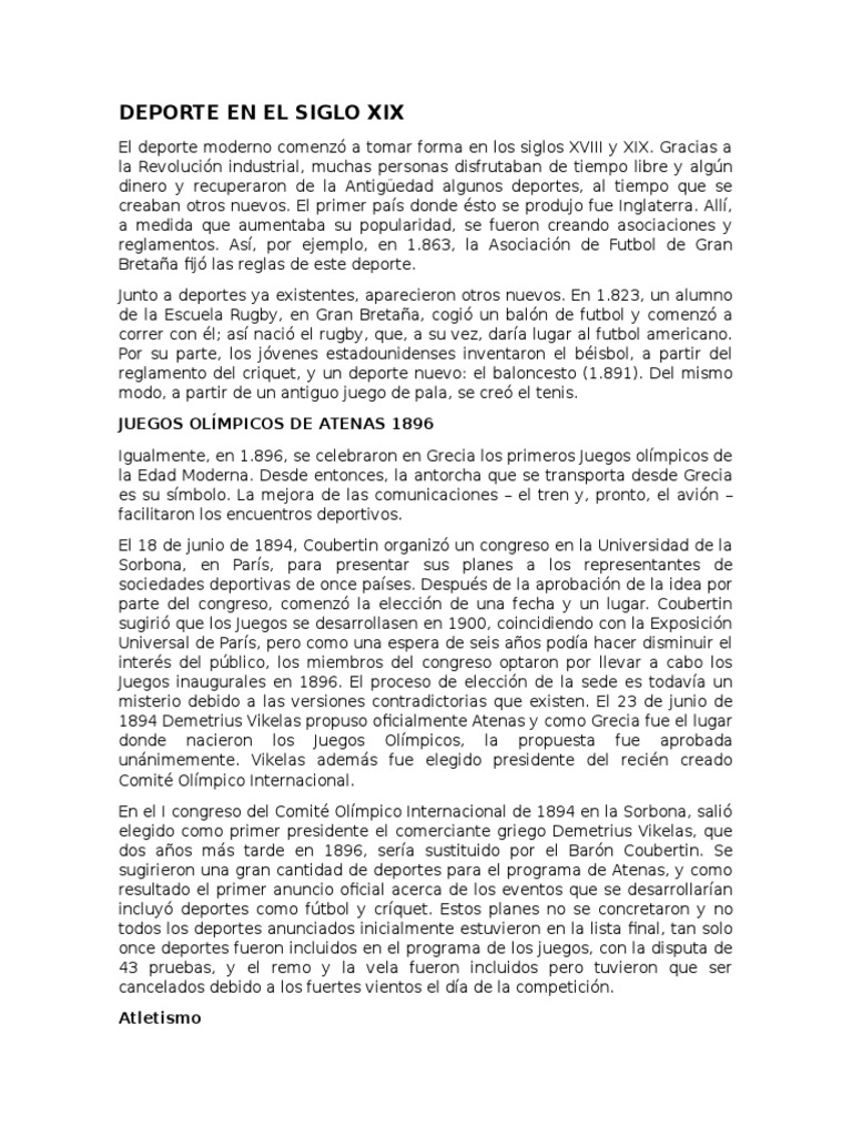 Deporte en El Siglo Xix | PDF | Deportes | Juegos olímpicos