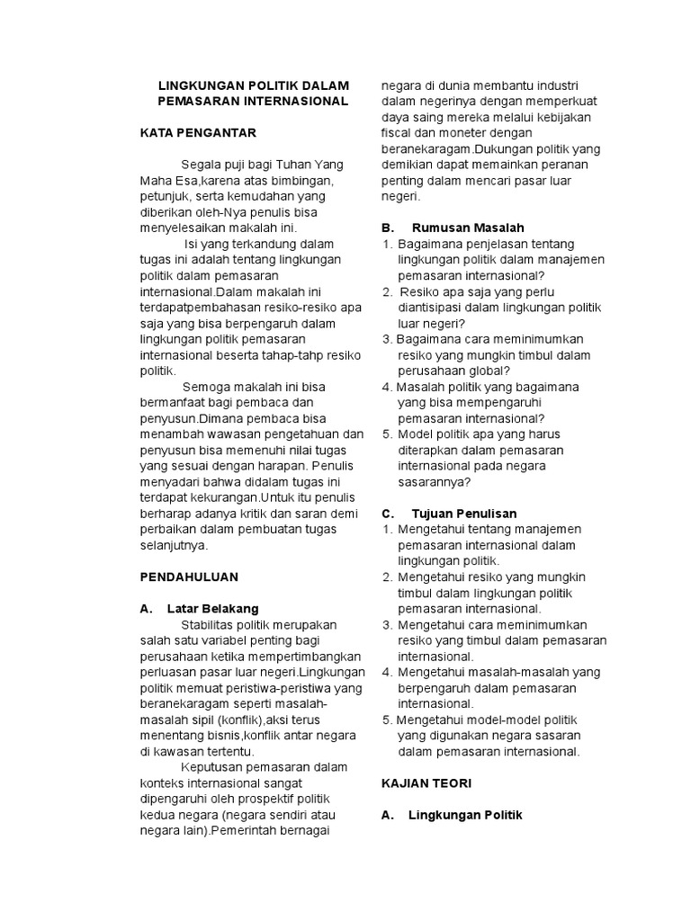 Lingkungan Politik Dalam Pemasaran Internasional
