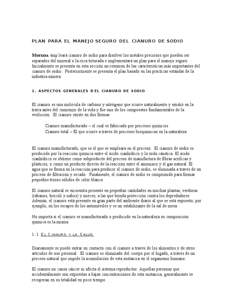 Plan Para El Manejo Seguro Del Cianuro de Sodio | Cianuro ...