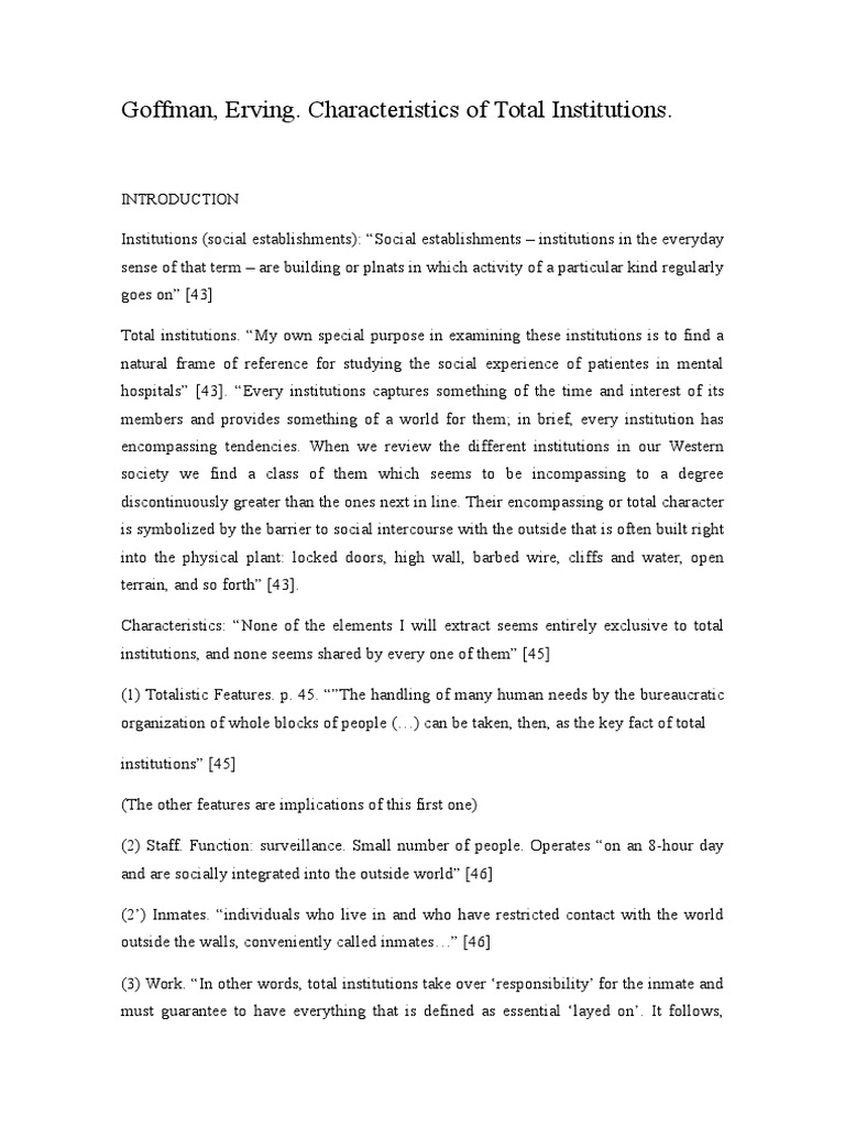 Goffman Erving Characteristics Of Total Institutions Pdf Self