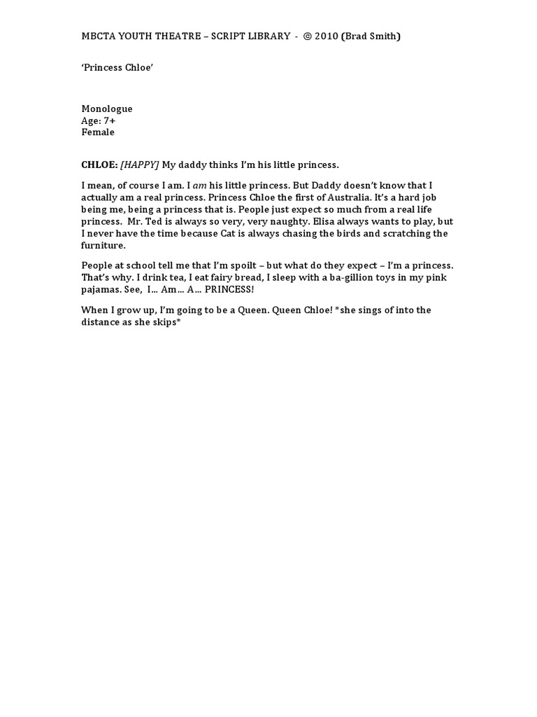 Princess Chloe Monologue Script | PDF | Art