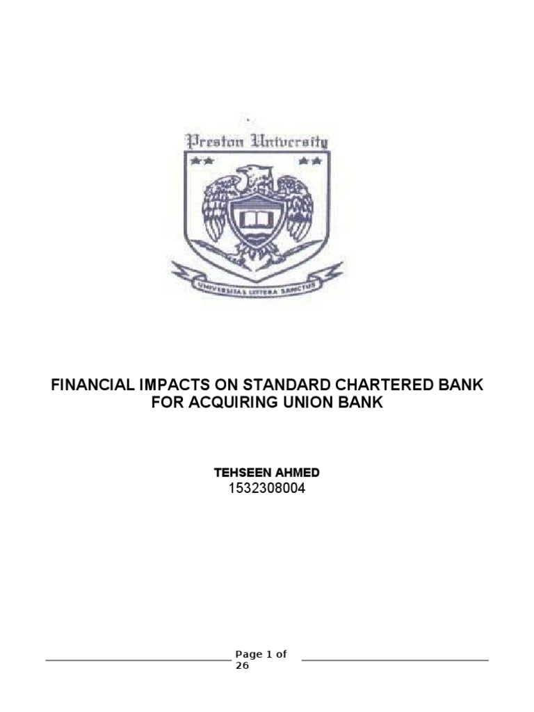 Financial Impacts On Standard Chartered Bank For Acquiring Union